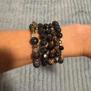Erimish Black and Gold Beaded Bracelet Set